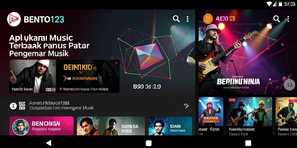 Screenshot BENTO123 menampilkan berbagai fitur menarik dari aplikasi musik.
