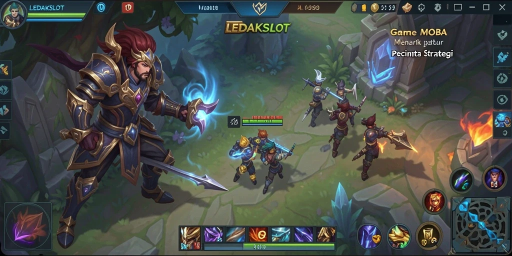 Screenshot gameplay MOBA LEDAKSLOT yang menampilkan aksi seru tim.
