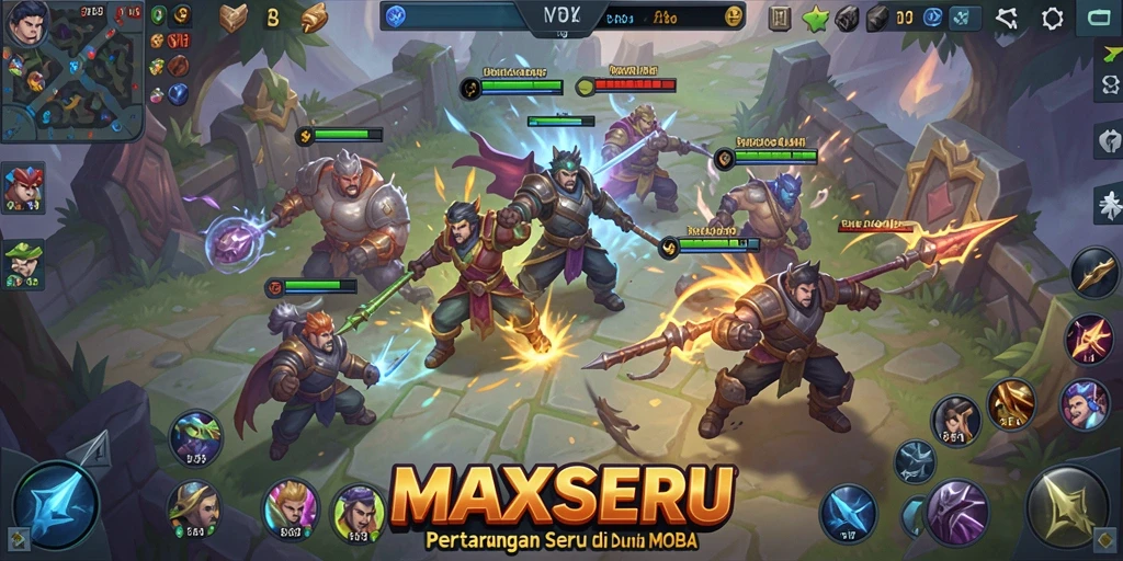 Tampilan permainan MOBA yang mendebarkan dalam MAXSERU.