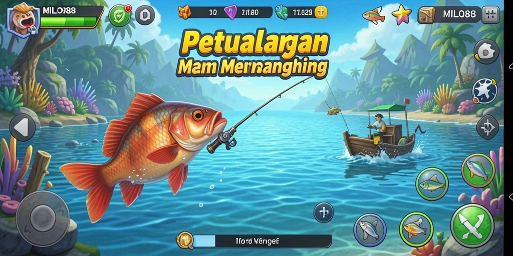Screenshot gameplay <strong>MILO88</strong> yang menunjukkan aksi memancing yang seru.